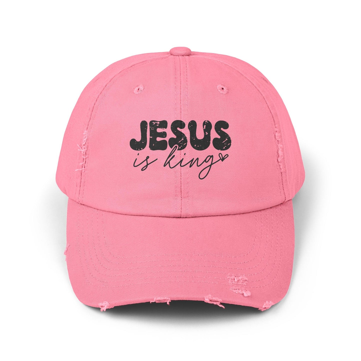 Jesus is King Unisex Distressed Cap | Christian Cap | God Faith Cap | Religious Gift | Faith-Based Cap | Inspirational Hat | Religious Hat