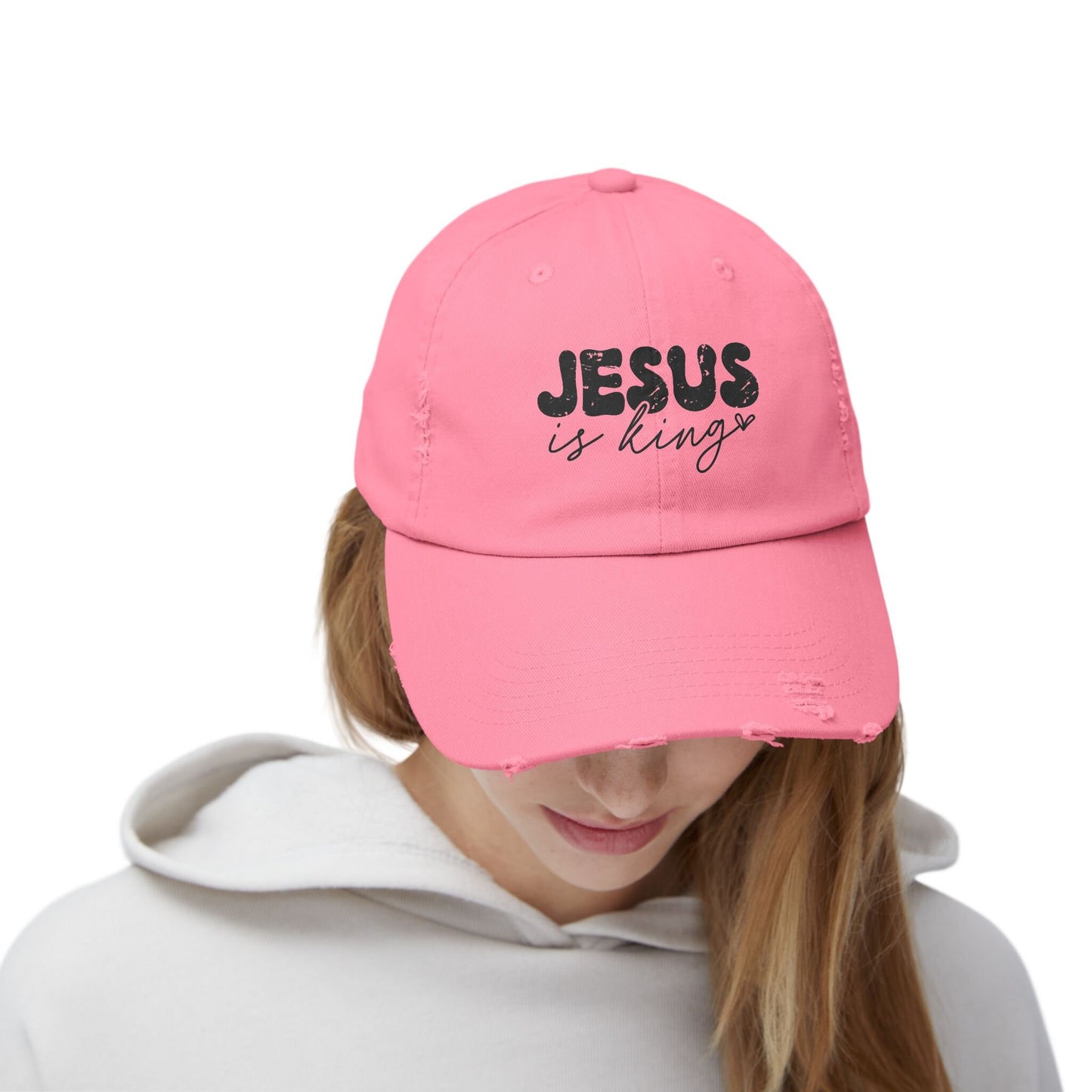 Jesus is King Unisex Distressed Cap | Christian Cap | God Faith Cap | Religious Gift | Faith-Based Cap | Inspirational Hat | Religious Hat