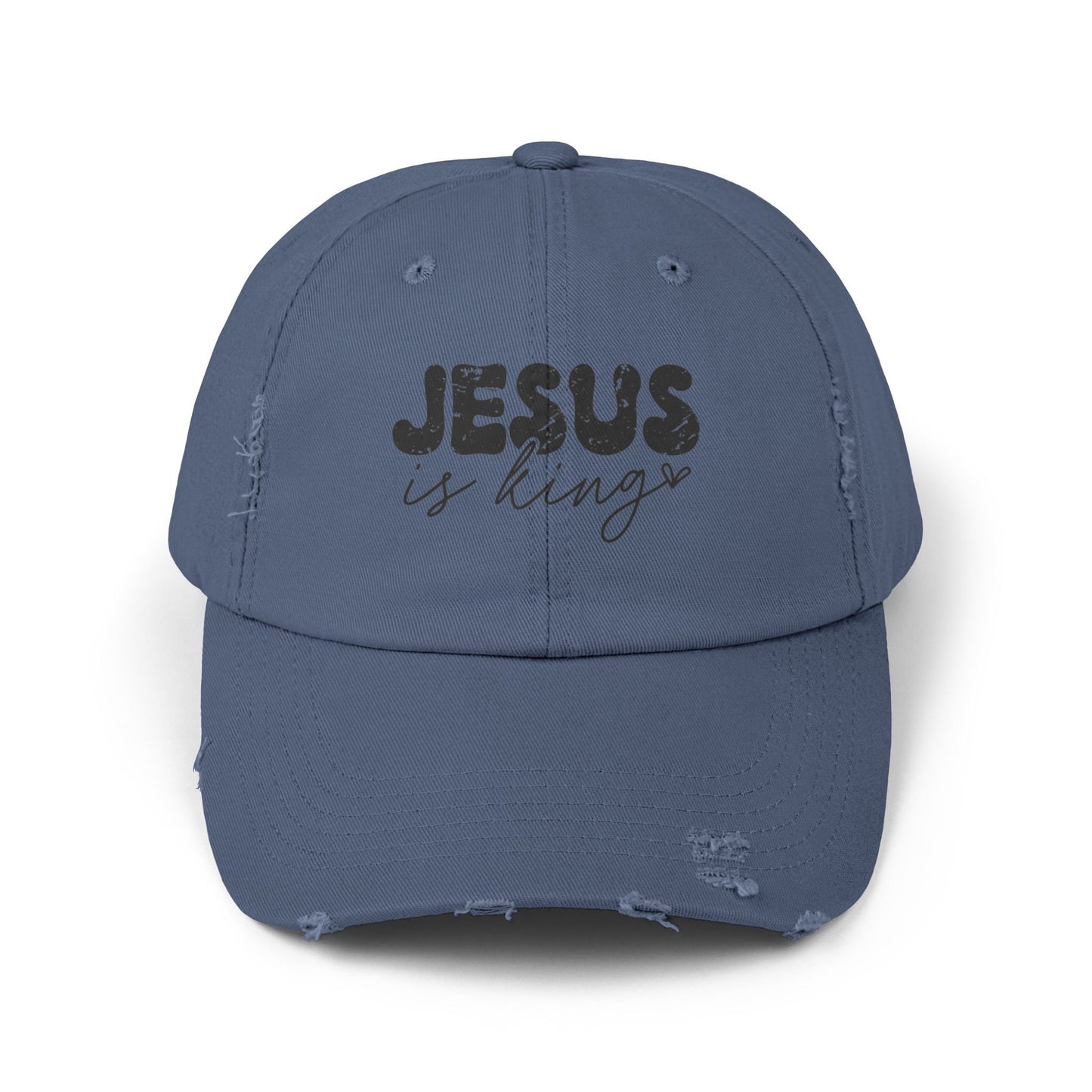 Jesus is King Unisex Distressed Cap | Christian Cap | God Faith Cap | Religious Gift | Faith-Based Cap | Inspirational Hat | Religious Hat