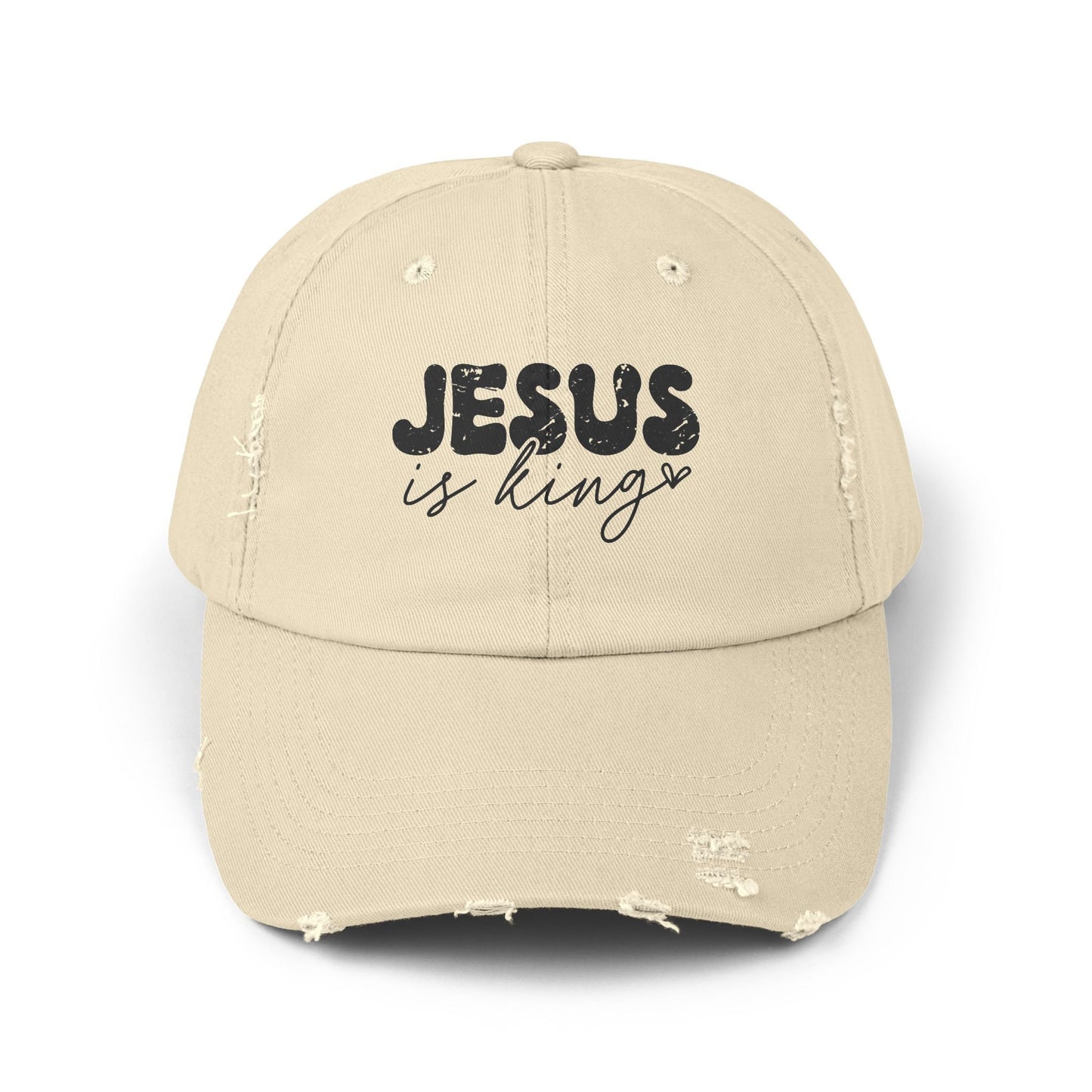 Jesus is King Unisex Distressed Cap | Christian Cap | God Faith Cap | Religious Gift | Faith-Based Cap | Inspirational Hat | Religious Hat