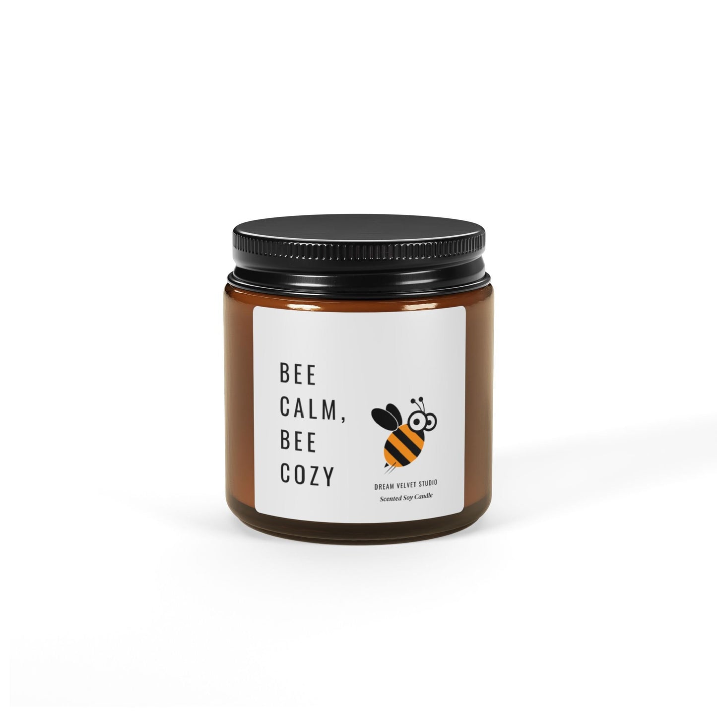 Bee Calm Be Cozy Scented Soy Candle | Bee Lover Gift | Candle Gift | Bee Themed Decor | Eco Friendly Candle (Multi-Size, Amber Jar)