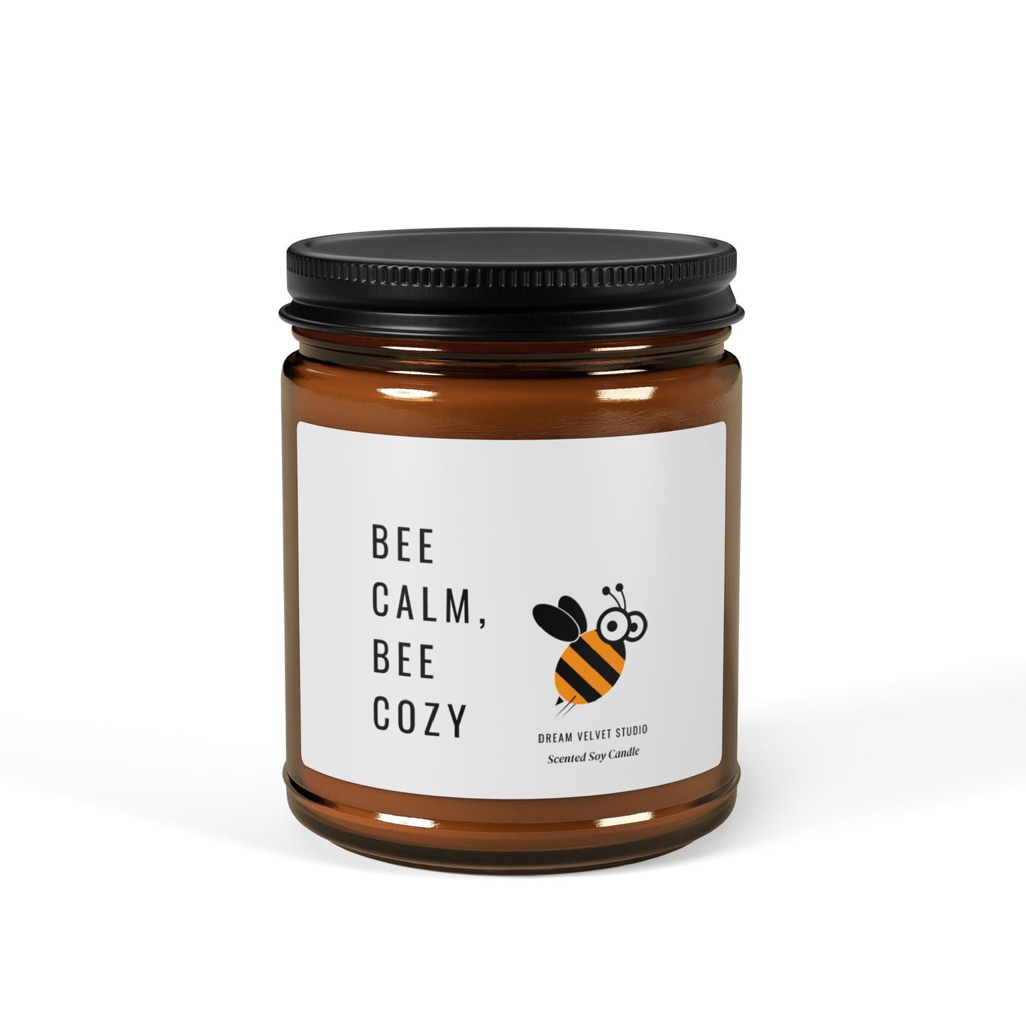 Bee Calm Be Cozy Scented Soy Candle | Bee Lover Gift | Candle Gift | Bee Themed Decor | Eco Friendly Candle (Multi-Size, Amber Jar)