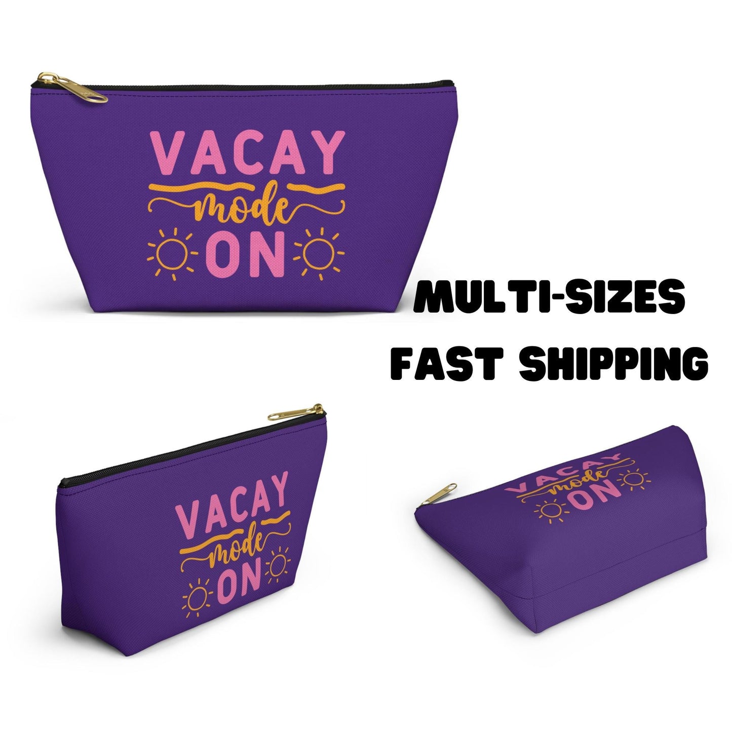 Vacation Mode Makeup Bag with T-Bottom | Toiletry Bag | Accessory Organizer | Gift for Her | Cosmetic Travel Bag | Stylish Cosmetic Bag