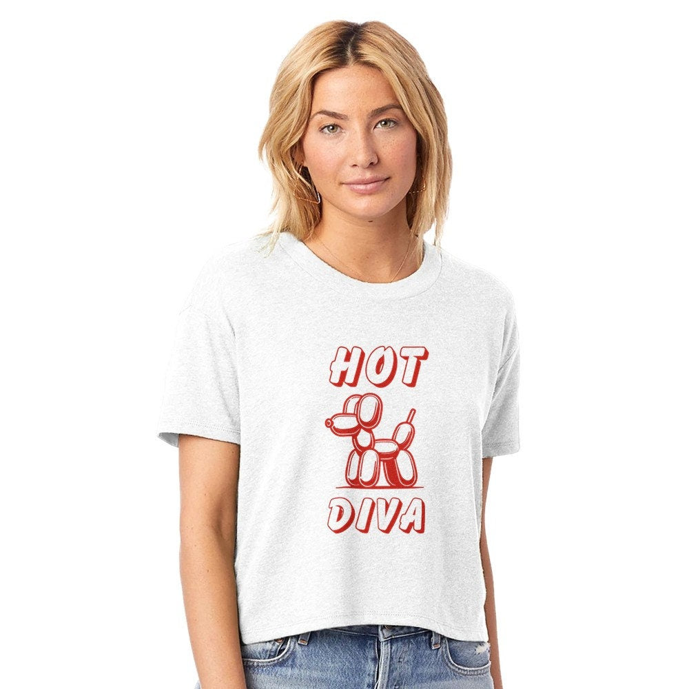 Hot Dog Diva Women's Cropped Crewneck T-Shirt | Funny Hot Dog Lover Tee | Unisex Gift Shirt | Addict T-shirt | Trendy Graphic Tees for Women