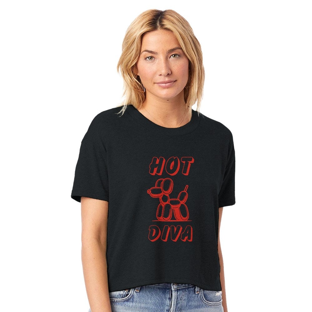 Hot Dog Diva Women's Cropped Crewneck T-Shirt | Funny Hot Dog Lover Tee | Unisex Gift Shirt | Addict T-shirt | Trendy Graphic Tees for Women