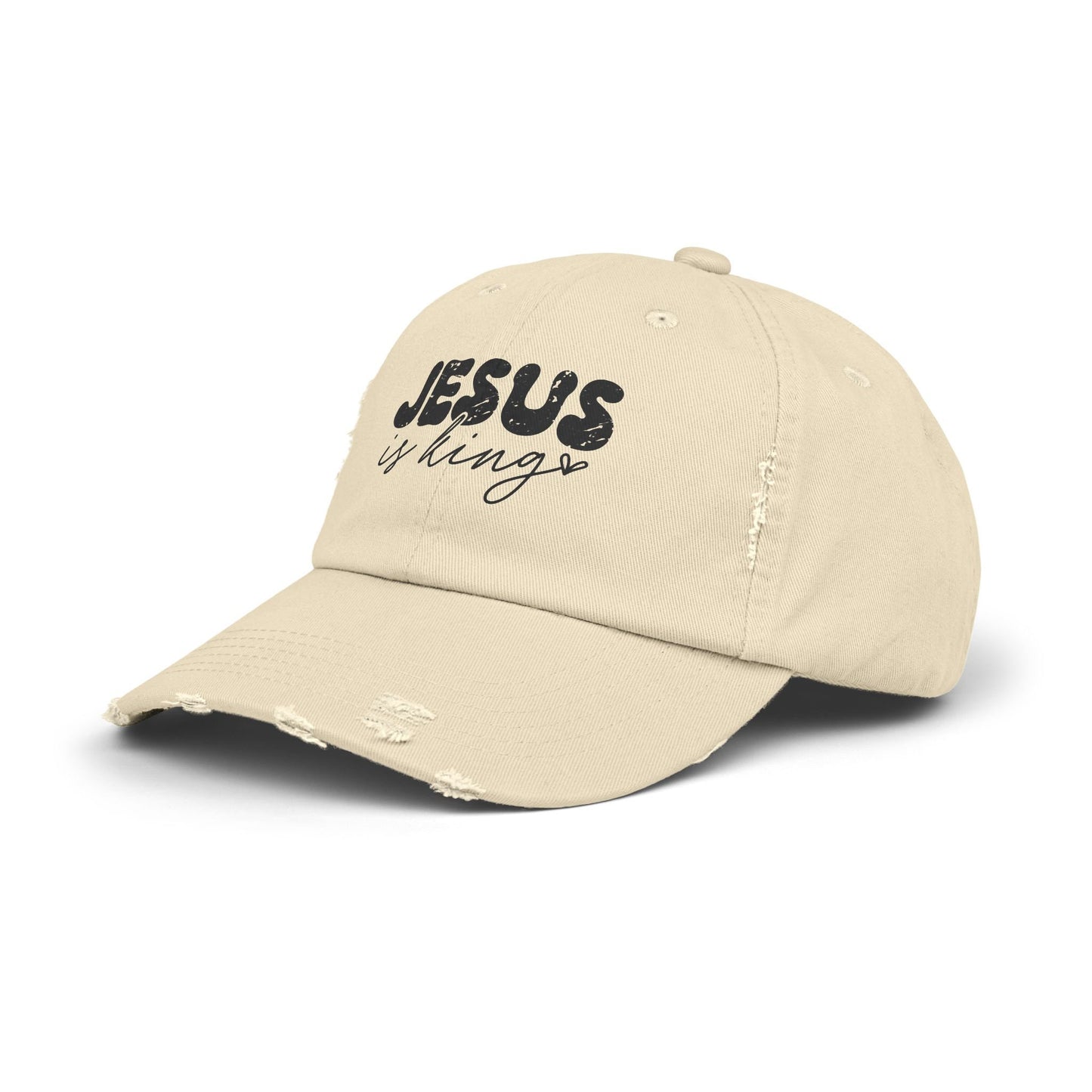 Jesus is King Unisex Distressed Cap | Christian Cap | God Faith Cap | Religious Gift | Faith-Based Cap | Inspirational Hat | Religious Hat