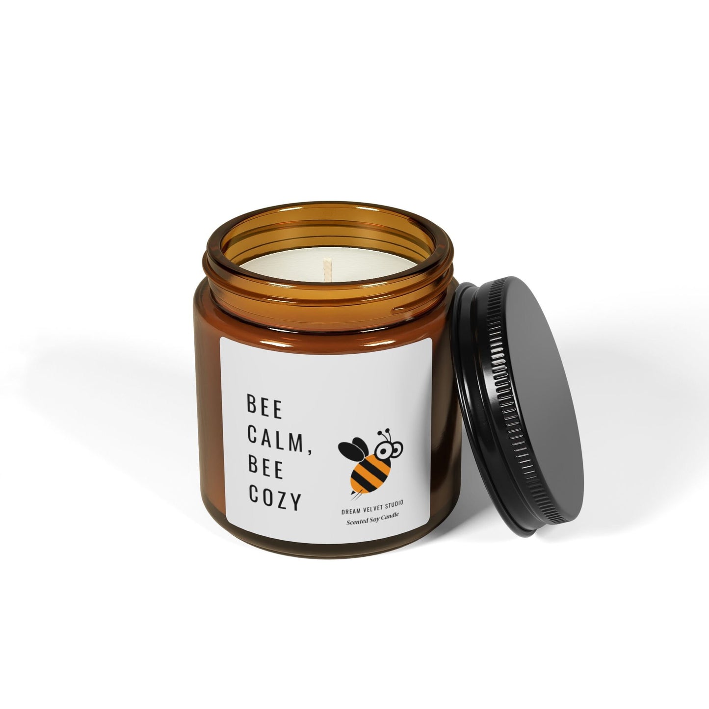 Bee Calm Be Cozy Scented Soy Candle | Bee Lover Gift | Candle Gift | Bee Themed Decor | Eco Friendly Candle (Multi-Size, Amber Jar)