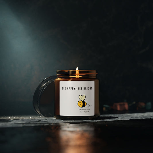 Bee Happy Bee Bright Scented Soy Candle | Bee Lover Gift | Candle Gift | Bee Themed Decor | Eco Friendly Candle | Bumble Bee | Unique Candle