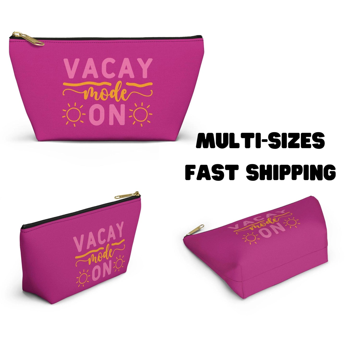 Vacation Mode Makeup Bag with T-Bottom | Cosmetic Pouch | Accessory Organizer | Gift for Her | Cosmetic Travel Bag | Stylish Cosmetic Bag