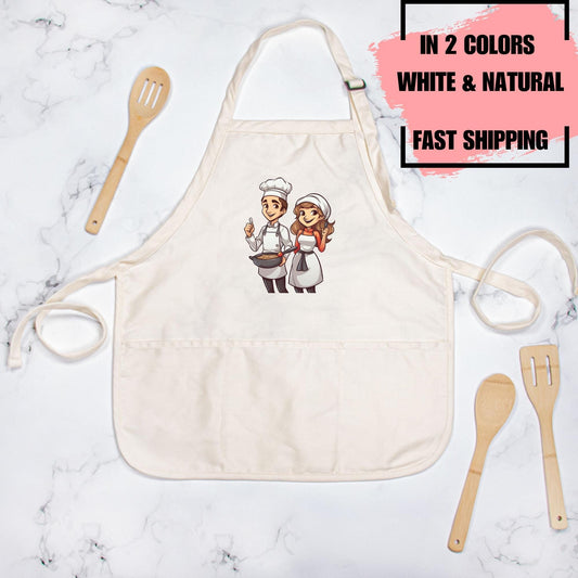 Chef Couple Apron - Adjustable  Apron with Pockets | Kitchen Essential | Cooking Gift | Unisex Apron | Culinary Accessory | Kitchen Gift