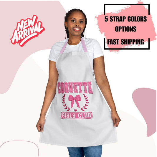 Coquette Girls Club Apron, 5-Color Straps | Kitchen Essential | Cooking Gift | Kitchen Apron | Kitchen Gift | Gift for Her | Apron for Women