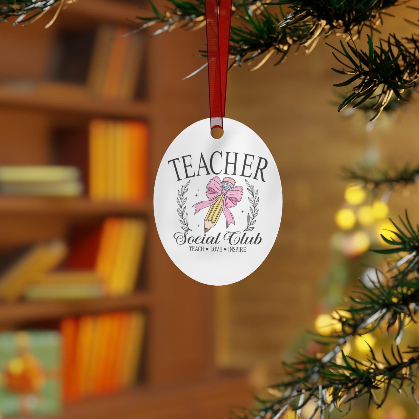 Teacher Social Club Metal Ornament | 2 Shapes Available | Christmas Tree Decoration | Gift for Teacher | Christmas Ornament | Xmas Gift Idea