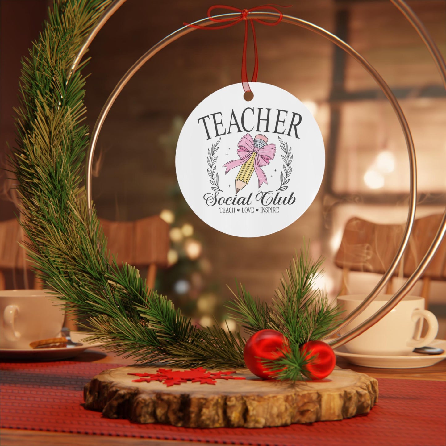 Teacher Social Club Metal Ornament | 2 Shapes Available | Christmas Tree Decoration | Gift for Teacher | Christmas Ornament | Xmas Gift Idea