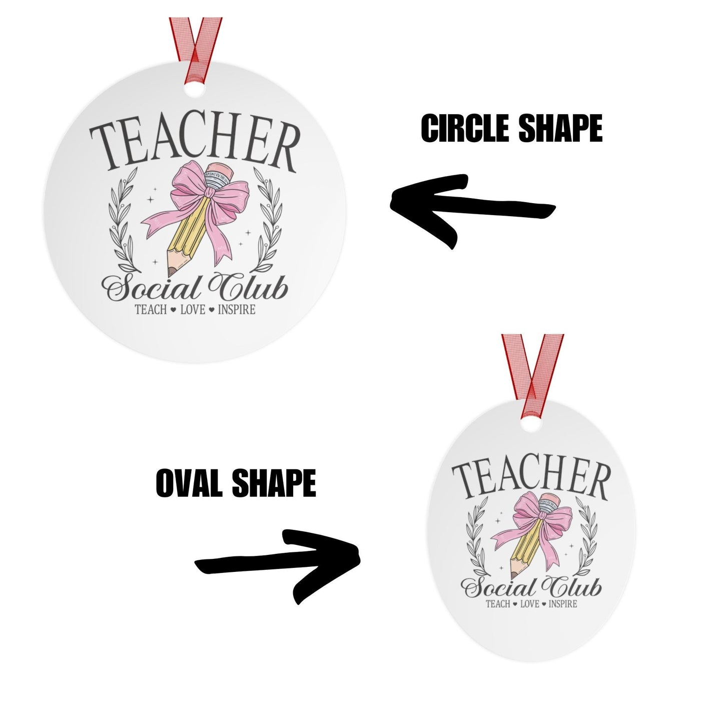 Teacher Social Club Metal Ornament | 2 Shapes Available | Christmas Tree Decoration | Gift for Teacher | Christmas Ornament | Xmas Gift Idea