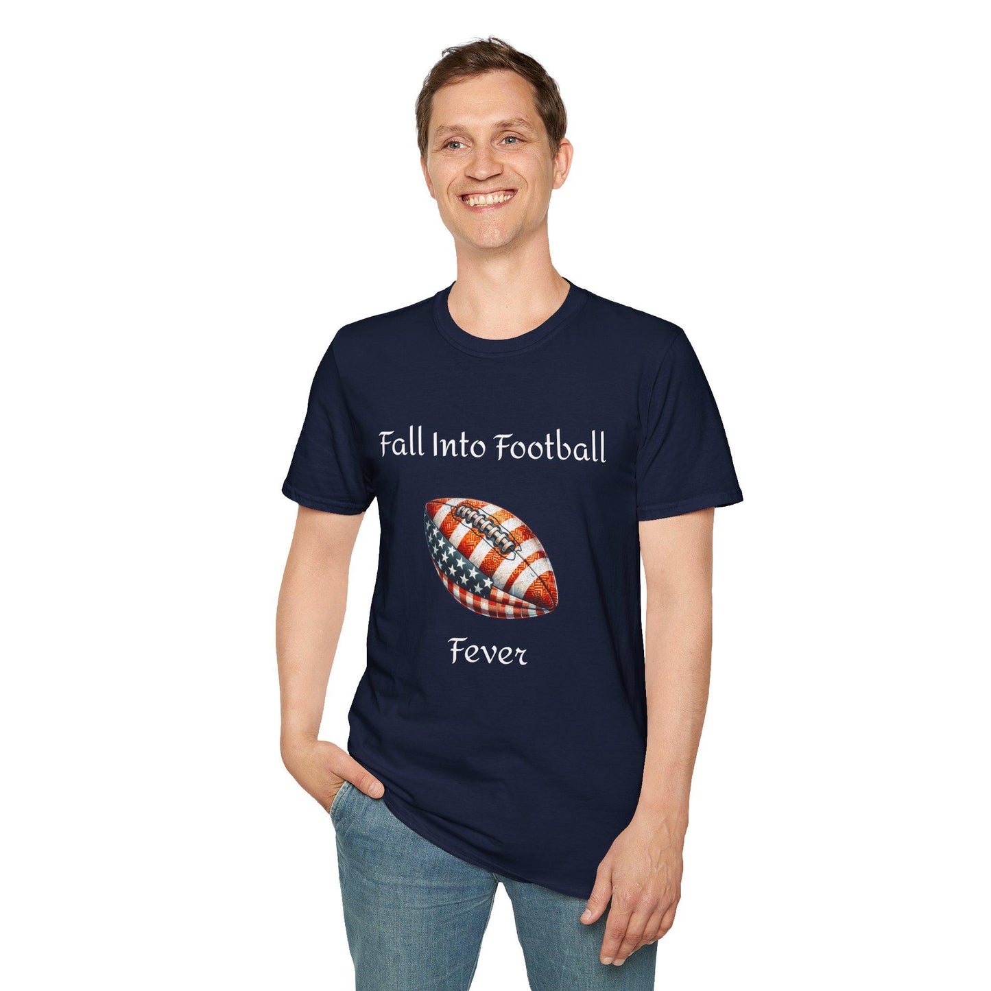 Fall Into Football Fever Unisex Softstyle T-Shirt - Perfect Game Day Tee for Football Fans | Football Season Shirt | 3 Different Colors