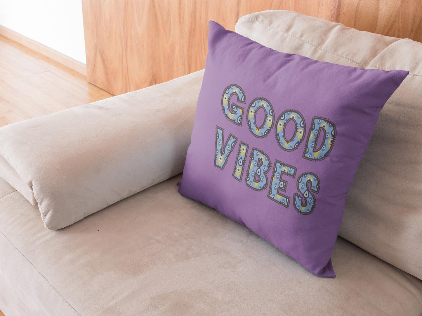 Good Vibes Evil Eye Spun Polyester Square Pillow - Available in 4 Sizes With Double Sided Print | Couch Pillow | Home Gift | Holiday Gifts