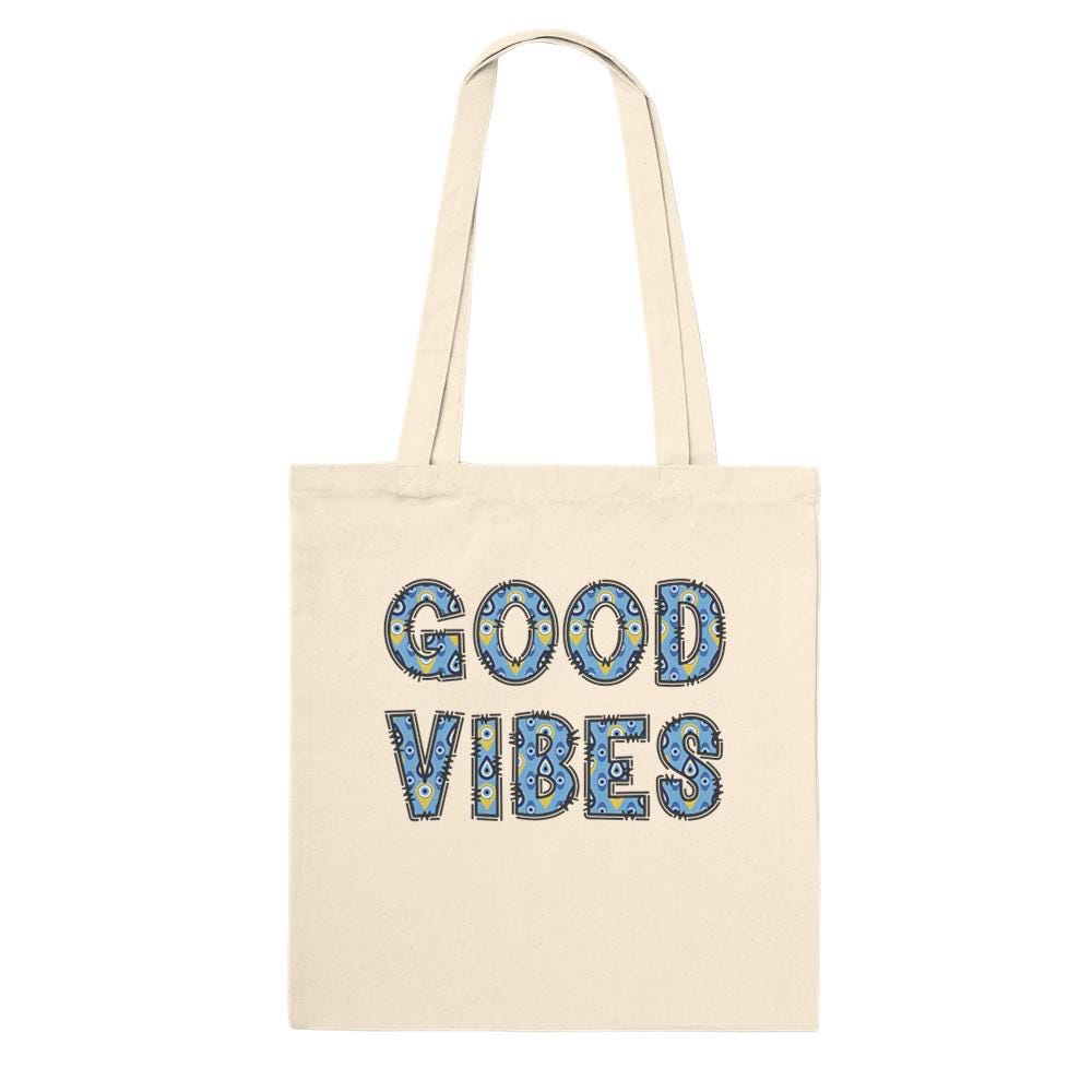 Good Vibes Evil Eye Premium Tote Bag – Natural & Black Colors | Good Energy Tote Bag  |  Evil Eye Tote