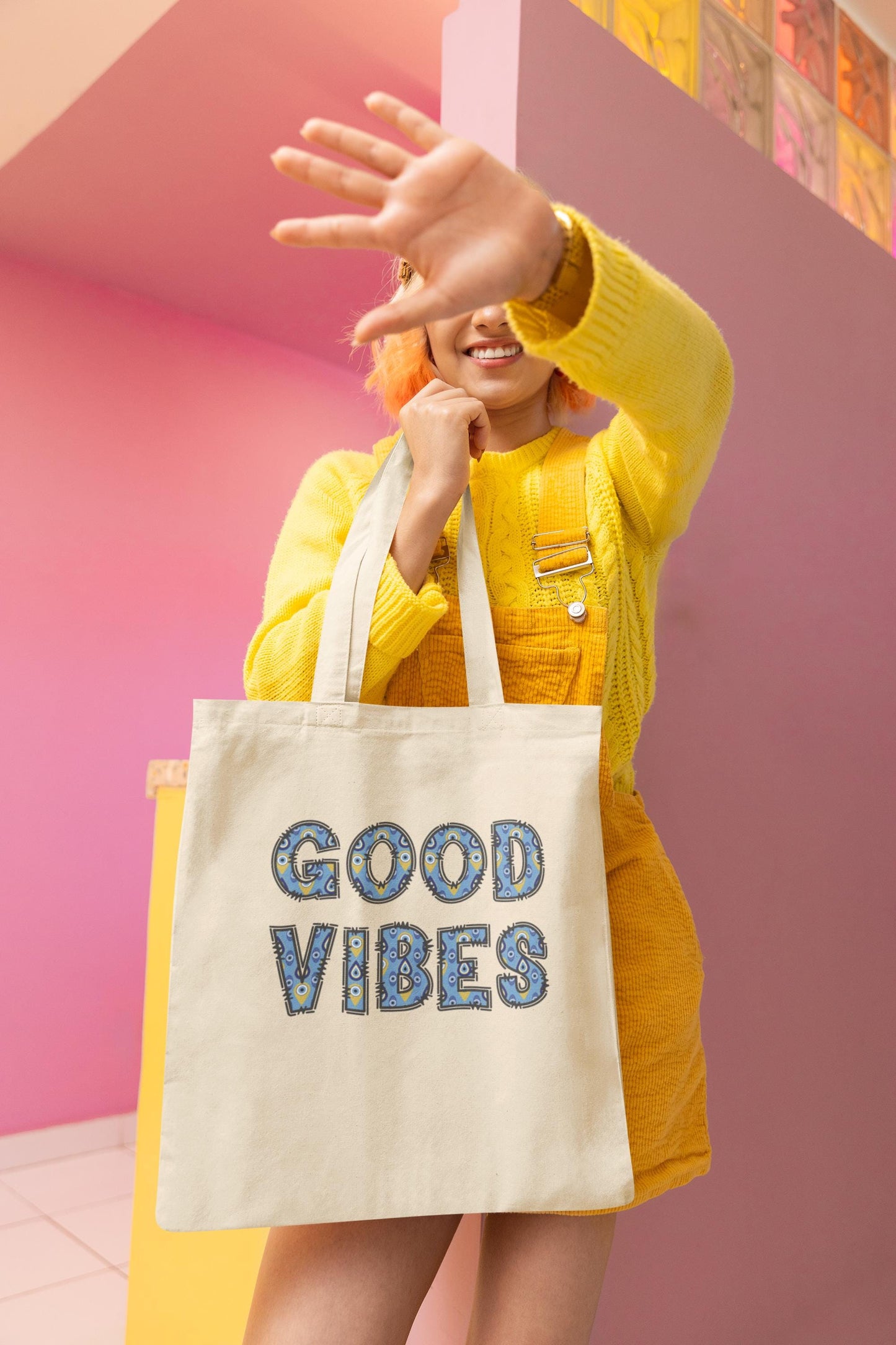 Good Vibes Evil Eye Premium Tote Bag – Natural & Black Colors | Good Energy Tote Bag  |  Evil Eye Tote