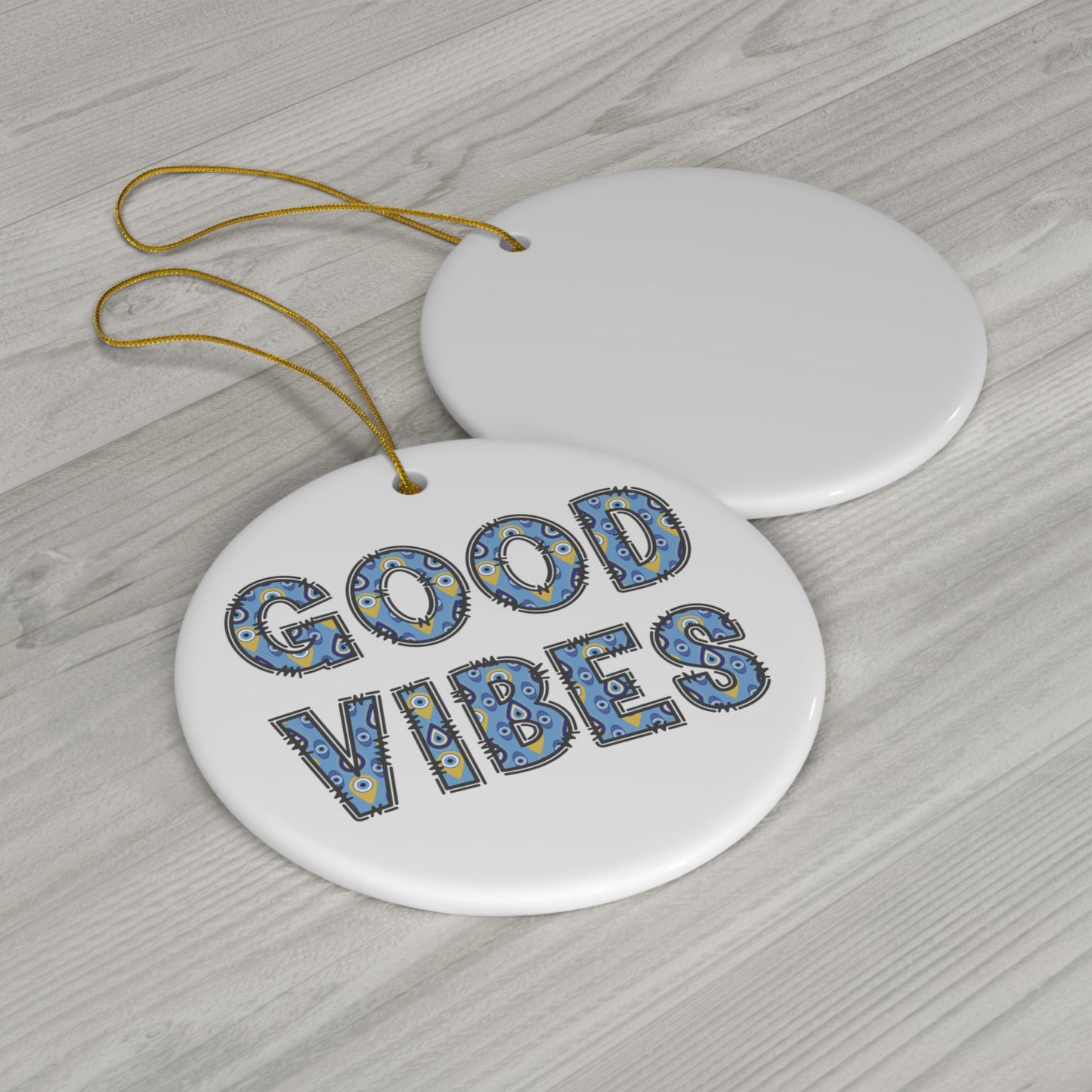 Good Vibes Evil Eye Ceramic Ornament -  Available in 4 Shapes | Good Luck Ornament | Christmas Ornament | Holiday Season Gift