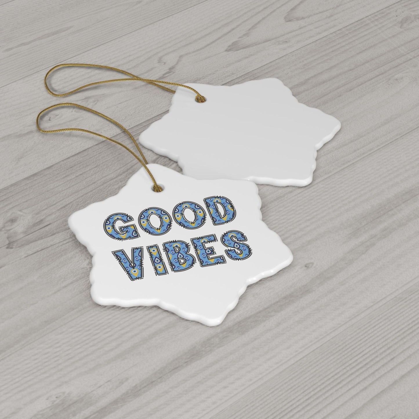 Good Vibes Evil Eye Ceramic Ornament -  Available in 4 Shapes | Good Luck Ornament | Christmas Ornament | Holiday Season Gift