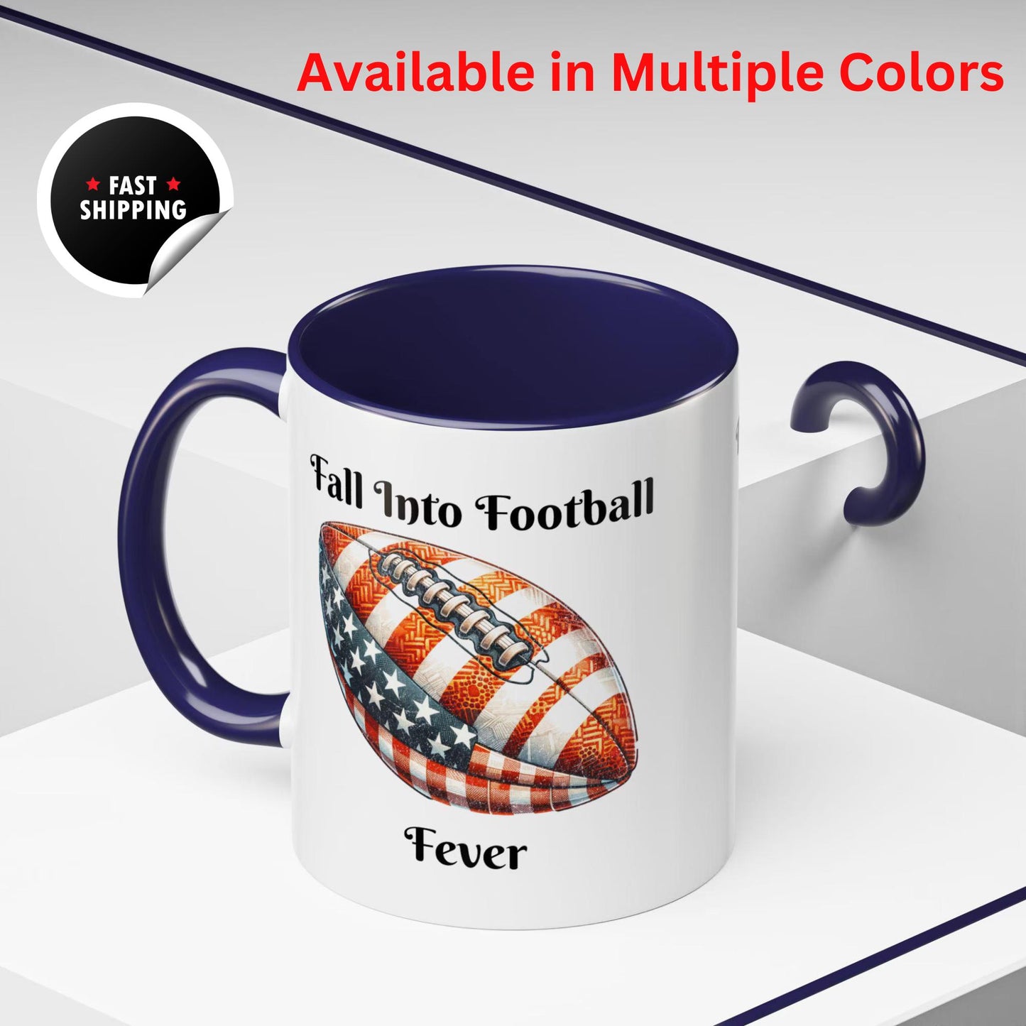 Fall Into Football Fever Ceramic Coffee Mug - Available in Multiple Colors (11oz, 15oz) | Football Mug | Sports Fan Mug | Game Day Mug