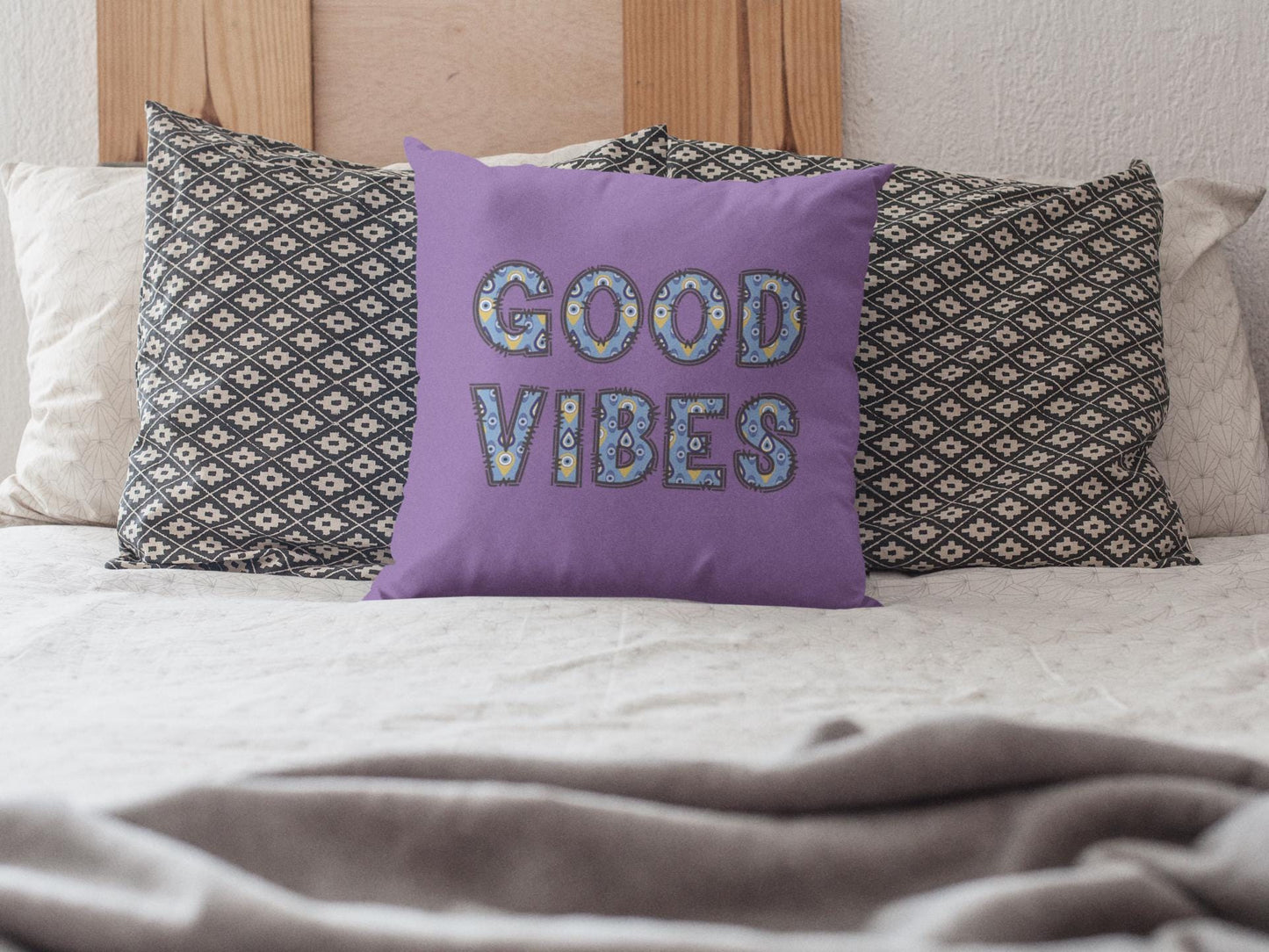 Good Vibes Evil Eye Spun Polyester Square Pillow - Available in 4 Sizes With Double Sided Print | Couch Pillow | Home Gift | Holiday Gifts