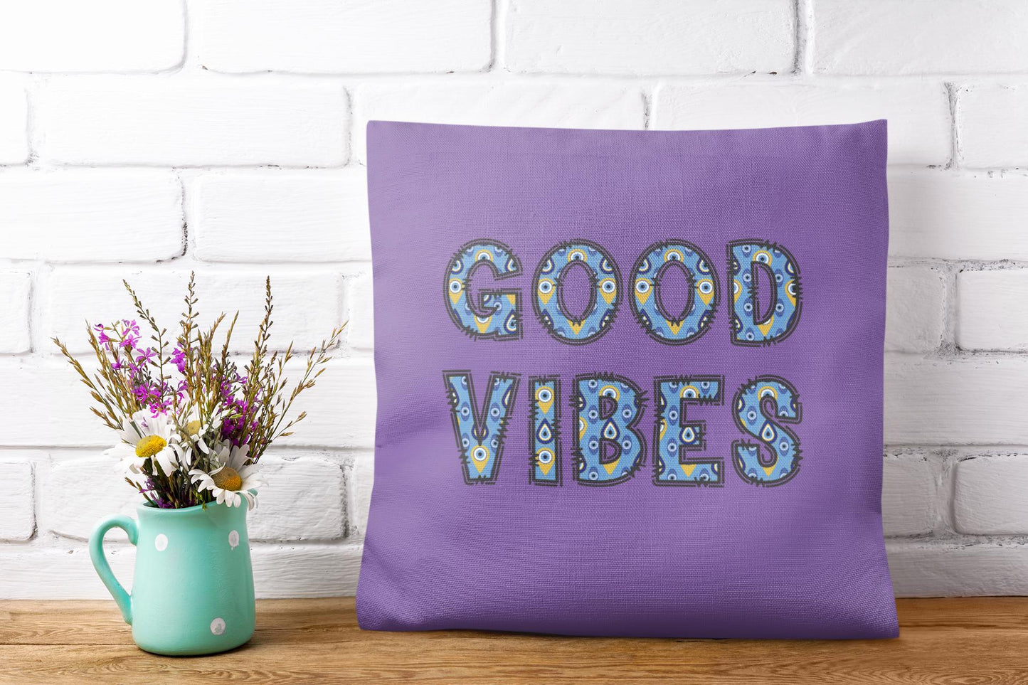 Good Vibes Evil Eye Spun Polyester Square Pillow - Available in 4 Sizes With Double Sided Print | Couch Pillow | Home Gift | Holiday Gifts