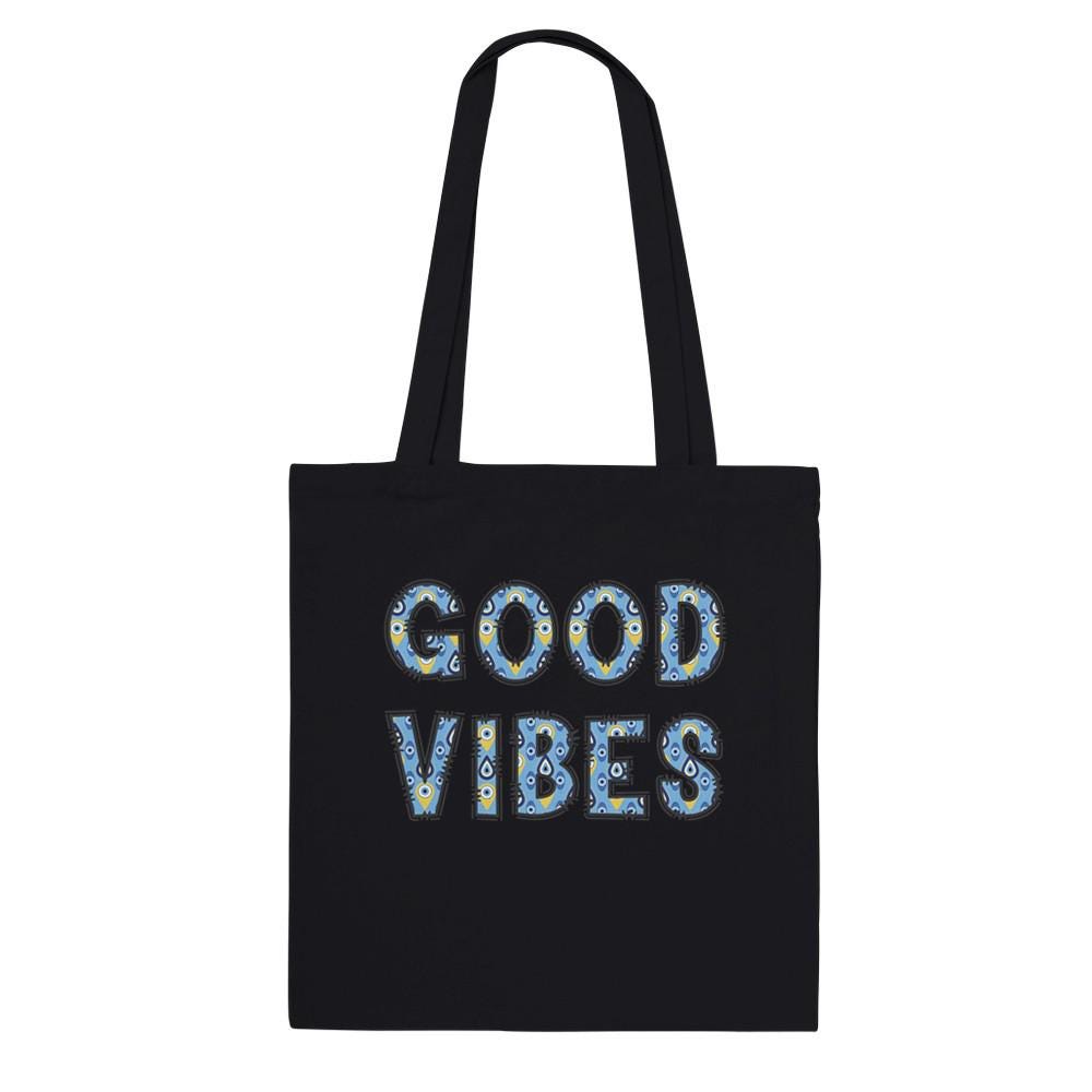 Good Vibes Evil Eye Premium Tote Bag – Natural & Black Colors | Good Energy Tote Bag  |  Evil Eye Tote