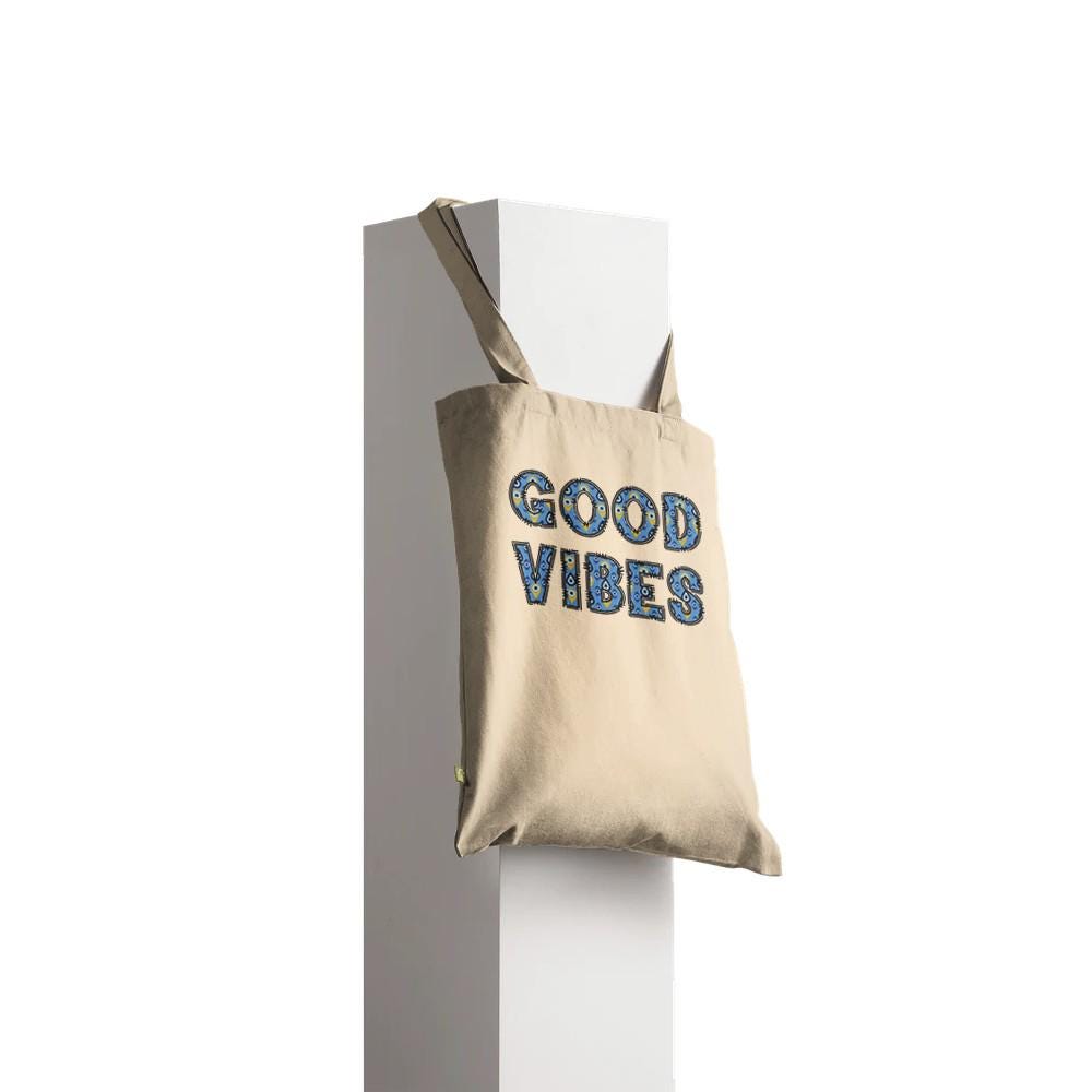 Good Vibes Evil Eye Premium Tote Bag – Natural & Black Colors | Good Energy Tote Bag  |  Evil Eye Tote