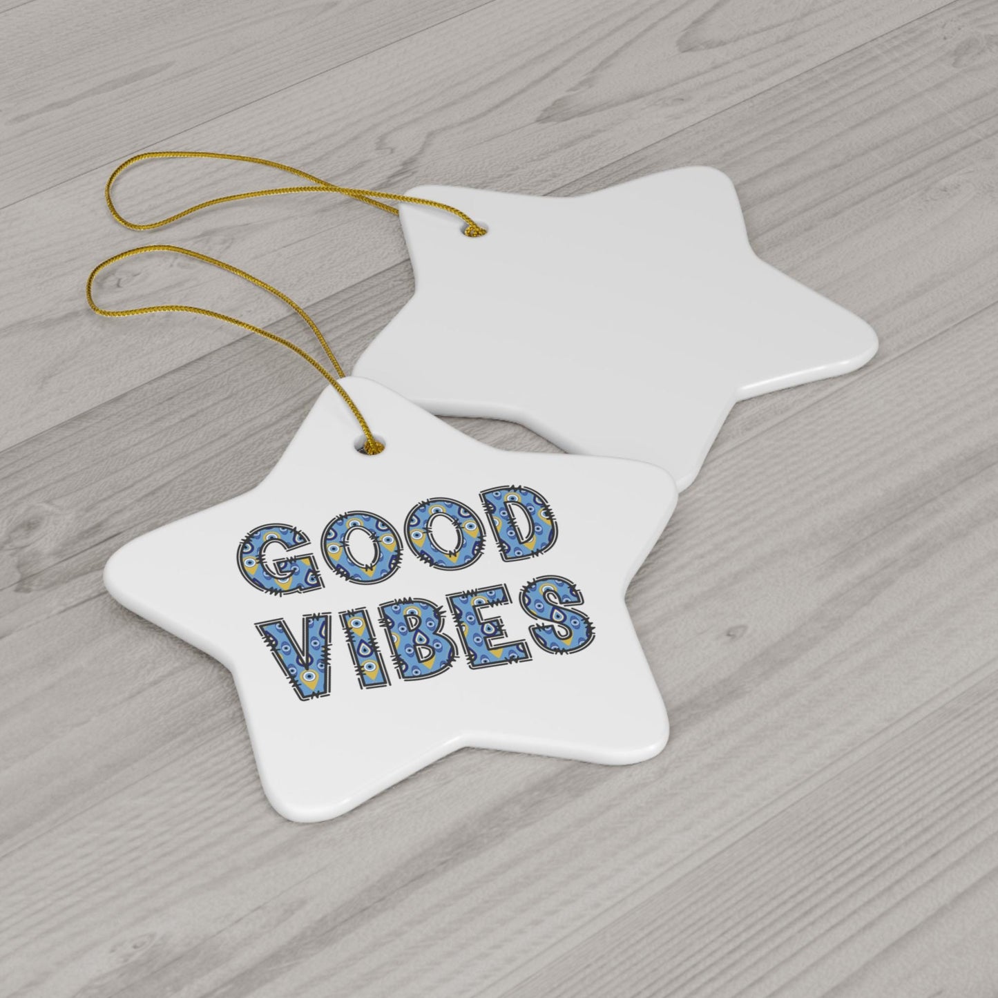 Good Vibes Evil Eye Ceramic Ornament -  Available in 4 Shapes | Good Luck Ornament | Christmas Ornament | Holiday Season Gift