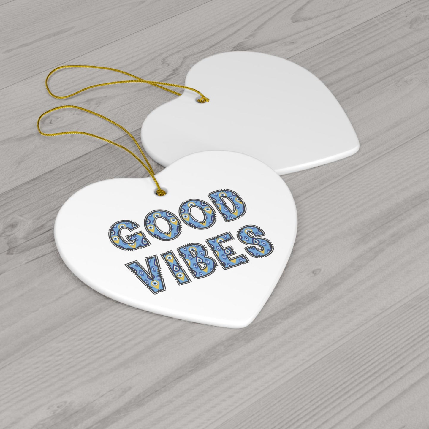 Good Vibes Evil Eye Ceramic Ornament -  Available in 4 Shapes | Good Luck Ornament | Christmas Ornament | Holiday Season Gift